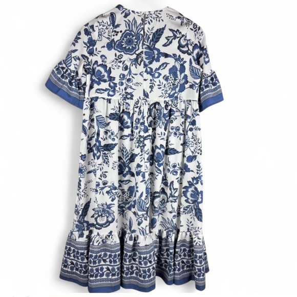 Big Girl’s Junior Blue Floral Dress Ruffles Size 13/14  Preppy Church Modest XL - Picture 2 of 7